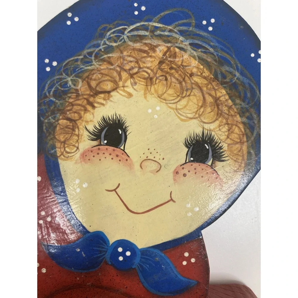 Vintage Wooden Folk Art Wall Hanging Young Woman Hand‎ Painted 12